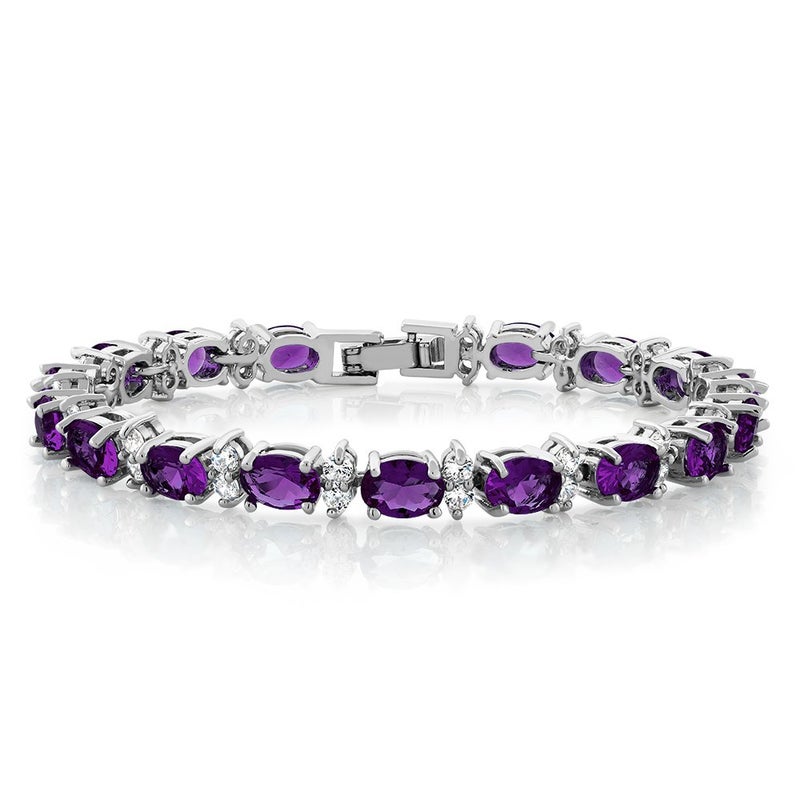Gem Stone King 20.00 Ct Oval and Round Purple Color Cubic Zirconias CZ Women's Tennis Bracelet 7 Inch - Image 1